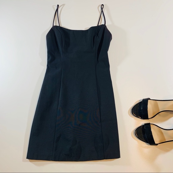 Cache Dresses & Skirts - Cache Black Back Lace Up Satin Mini Dress XS